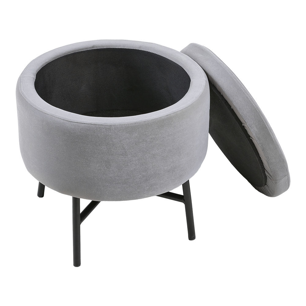 Gray Velvet Ottoman with Metal Legs