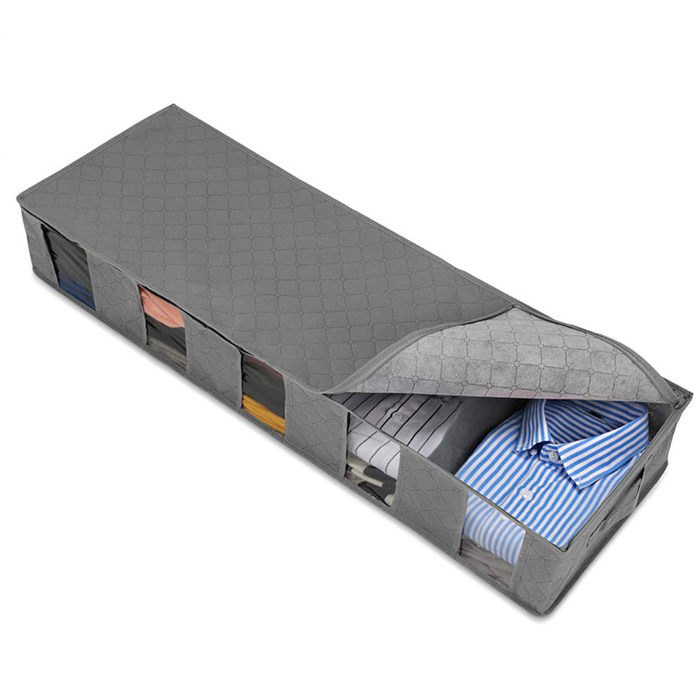 Grey Under-bed Storage Organizer with 5 Compartments Zip Closure Handles