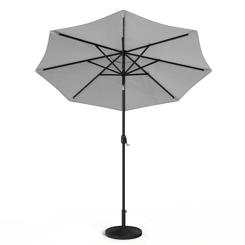3M Large Garden LED Parasol Outdoor Beach Umbrella with Light Sun Shade Crank Tilt with 14KG Round Base, Light Grey