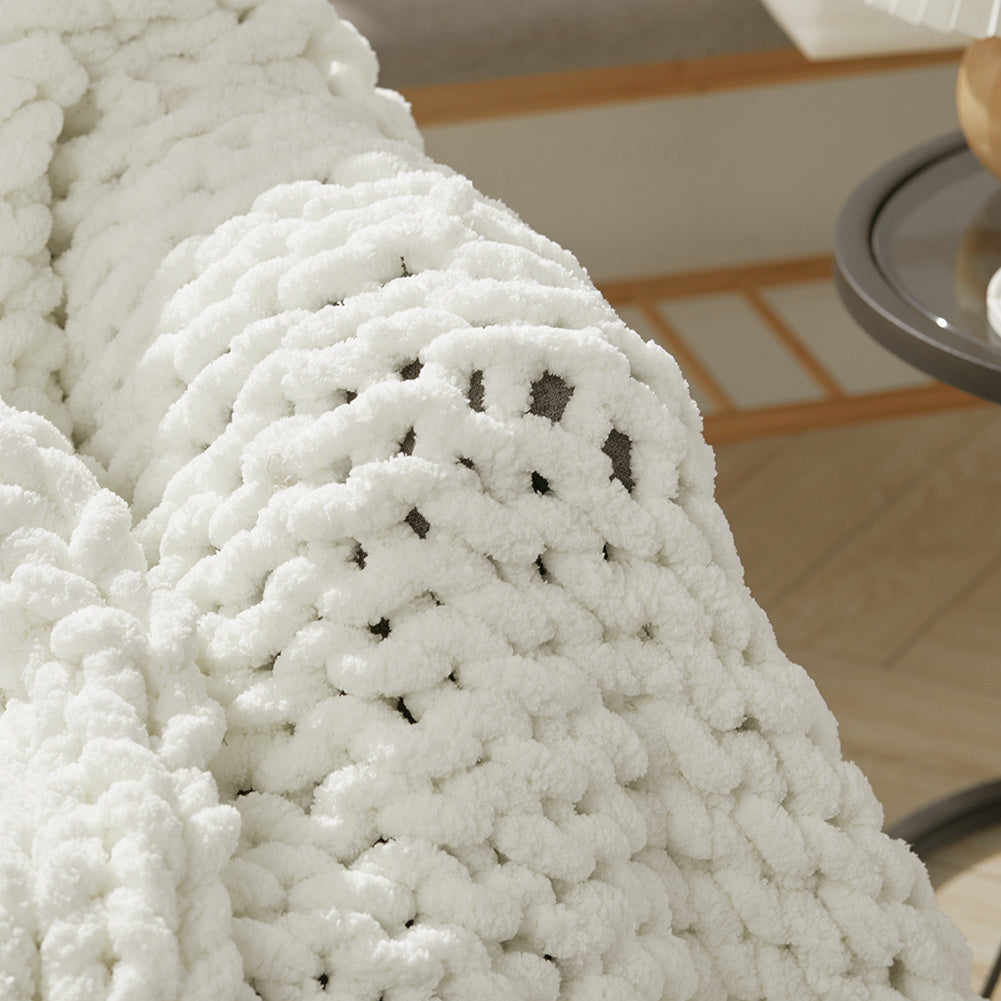 60x60CM Hand Woven Chenille Blanket for Couch and Bed,White