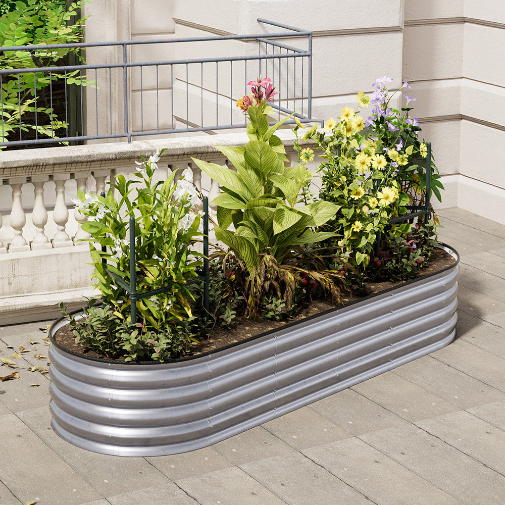 Silver 240cm Oval Shaped Galvanized Steel Raised Garden Bed