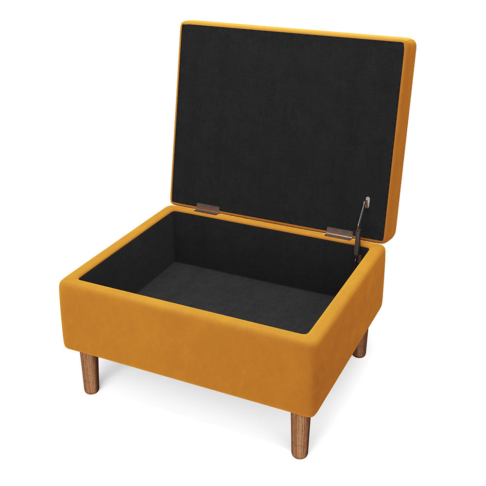 Yellow Rectangle Velvet Storage Ottoman with Upholstery Hidden Extra Seating