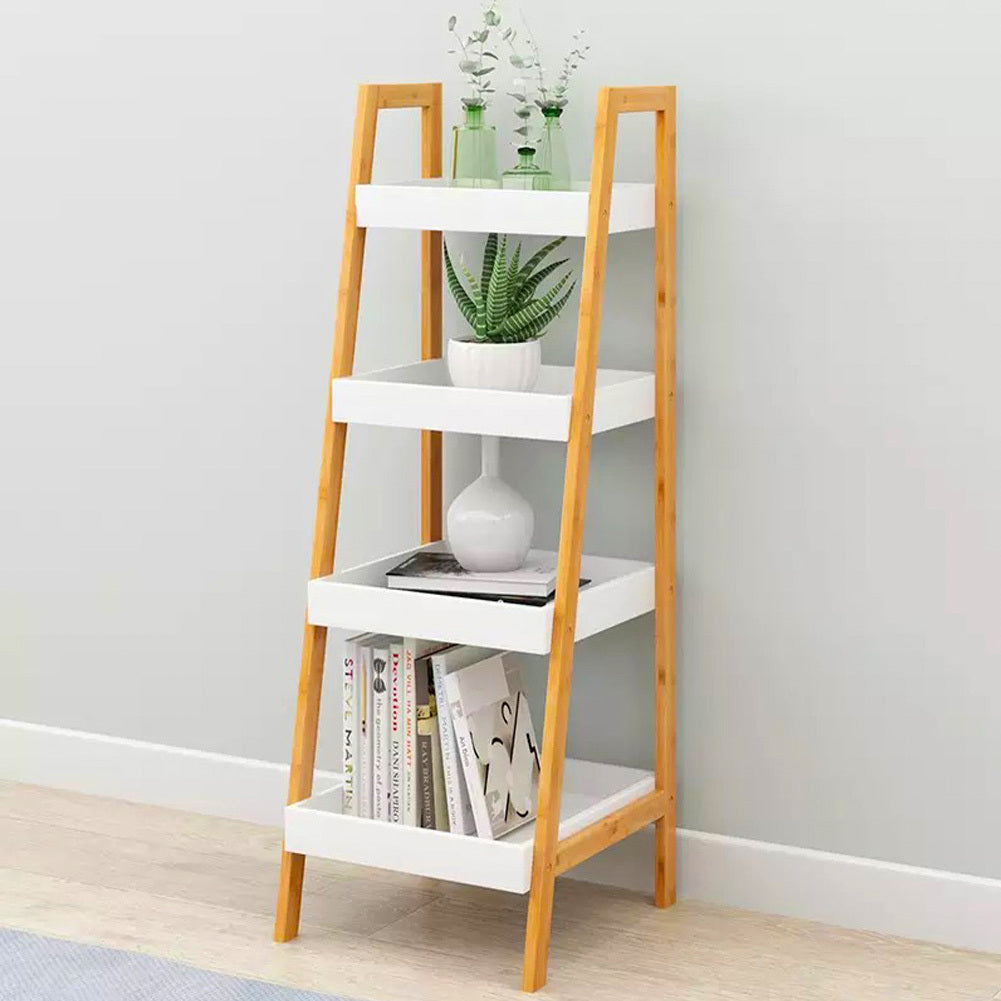4 Tier Bathroom Ladder Shelf Wood Frame