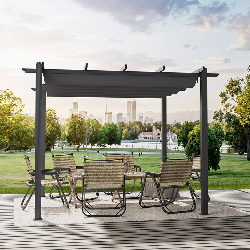 3x3M Black Outdoor Aluminum Patio Pergola with Light Grey Canopy