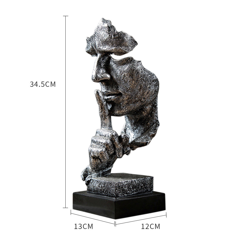 Sculpture Thinker Resin Art Figurine Ornament, Retro Silver 13x12x34.5cm