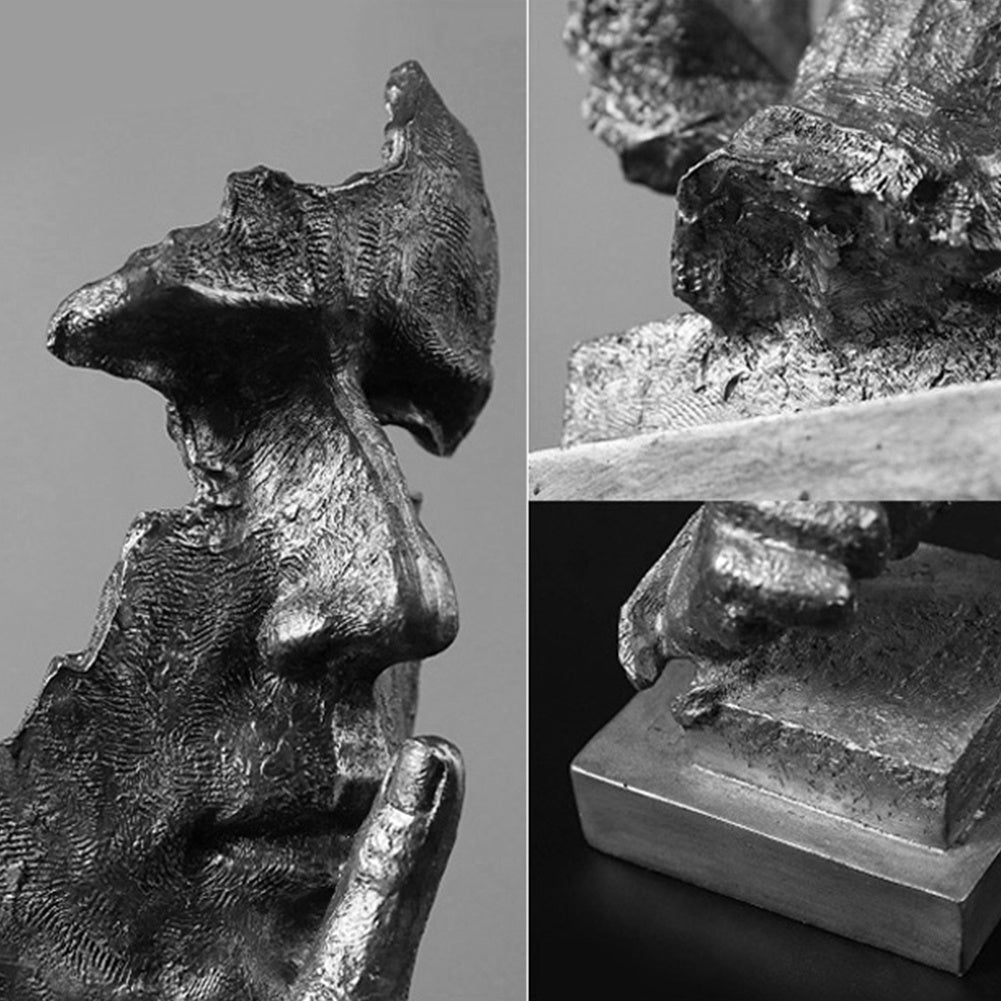 Sculpture Thinker Resin Art Figurine Ornament, Retro Silver 13x12x34.5cm