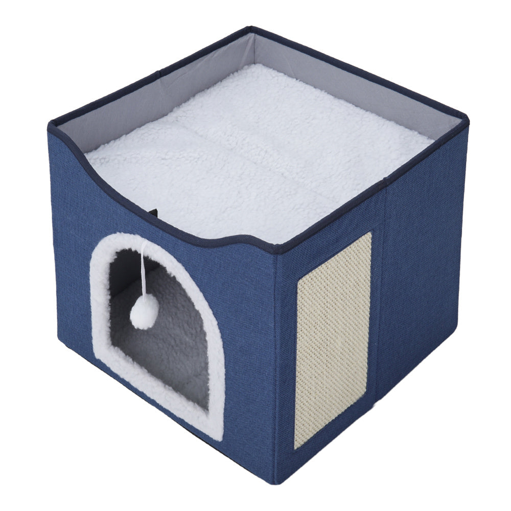 Navy Foldable Multifunctional Cat Bed with Scratching Pad