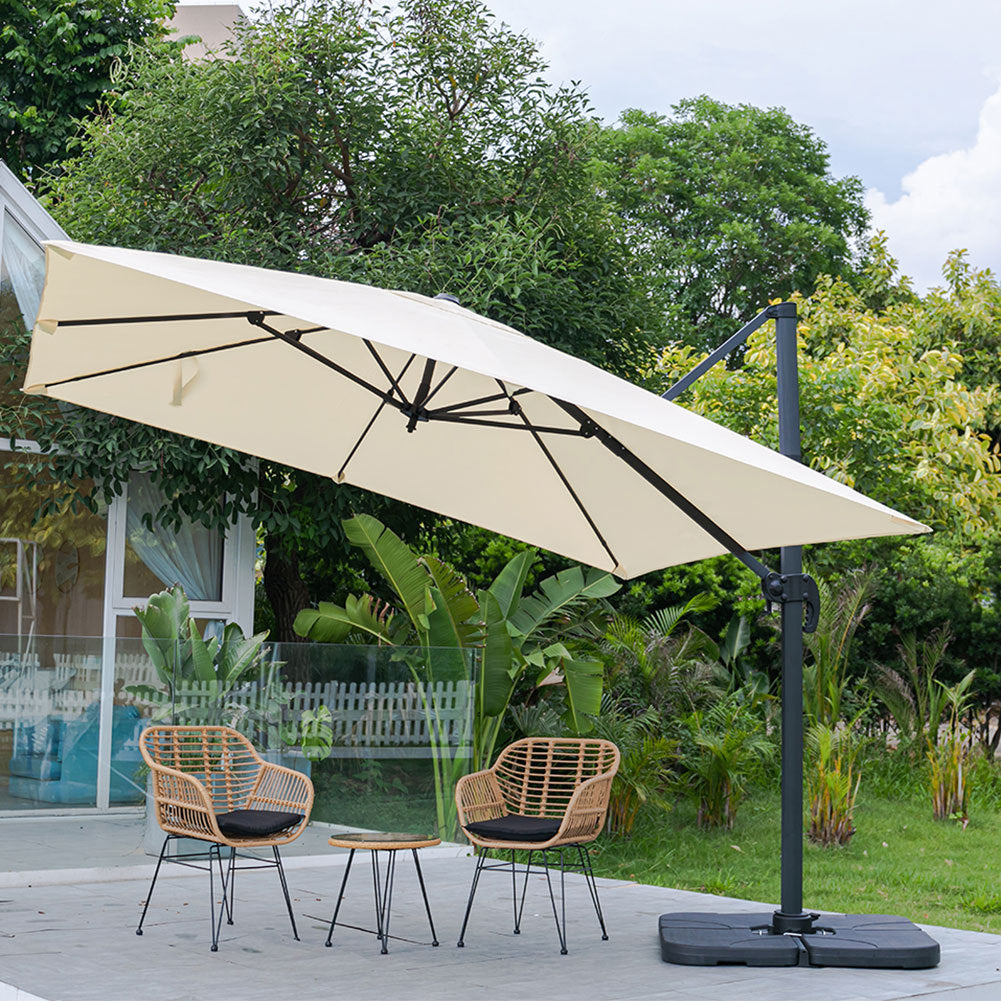 3M Large Garden Roma Tilting Aluminium Cantilever Parasol With Petal Base, Beige