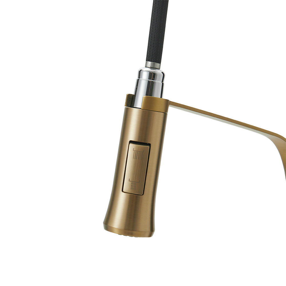Brushed Gold Modern Single Lever Kitchen Pull Down Faucet