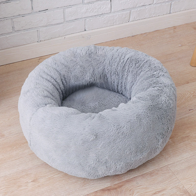 60CM Round Faux Fur Fluffy Shaggy Sheepskin Pet Bed, Light Grey