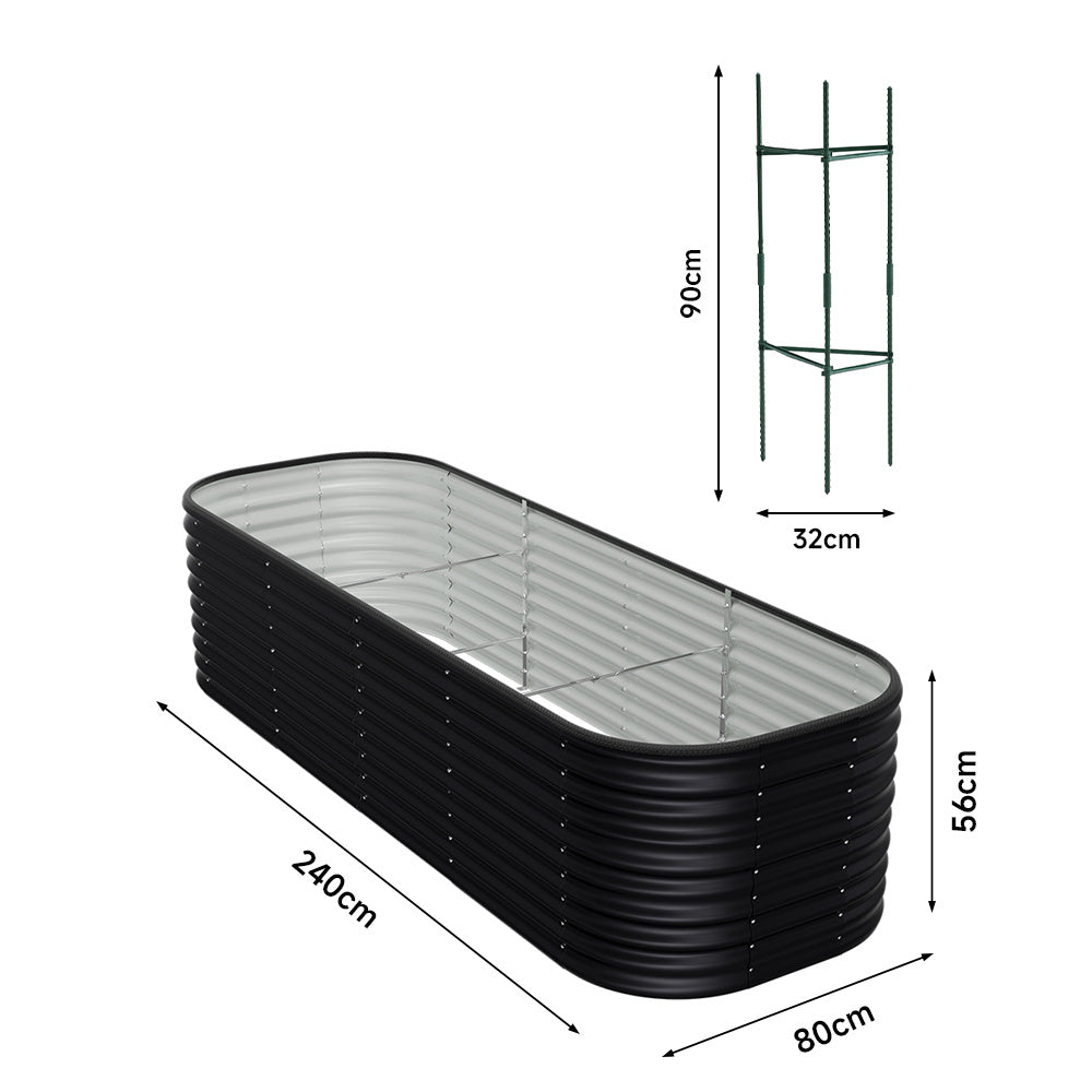 240cm Anthracite Oval Shaped Galvanized Steel Raised Garden Bed