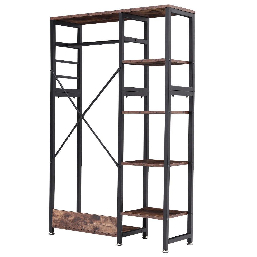 Rustic Brown MDF Clothes Rack with Storage Shelves