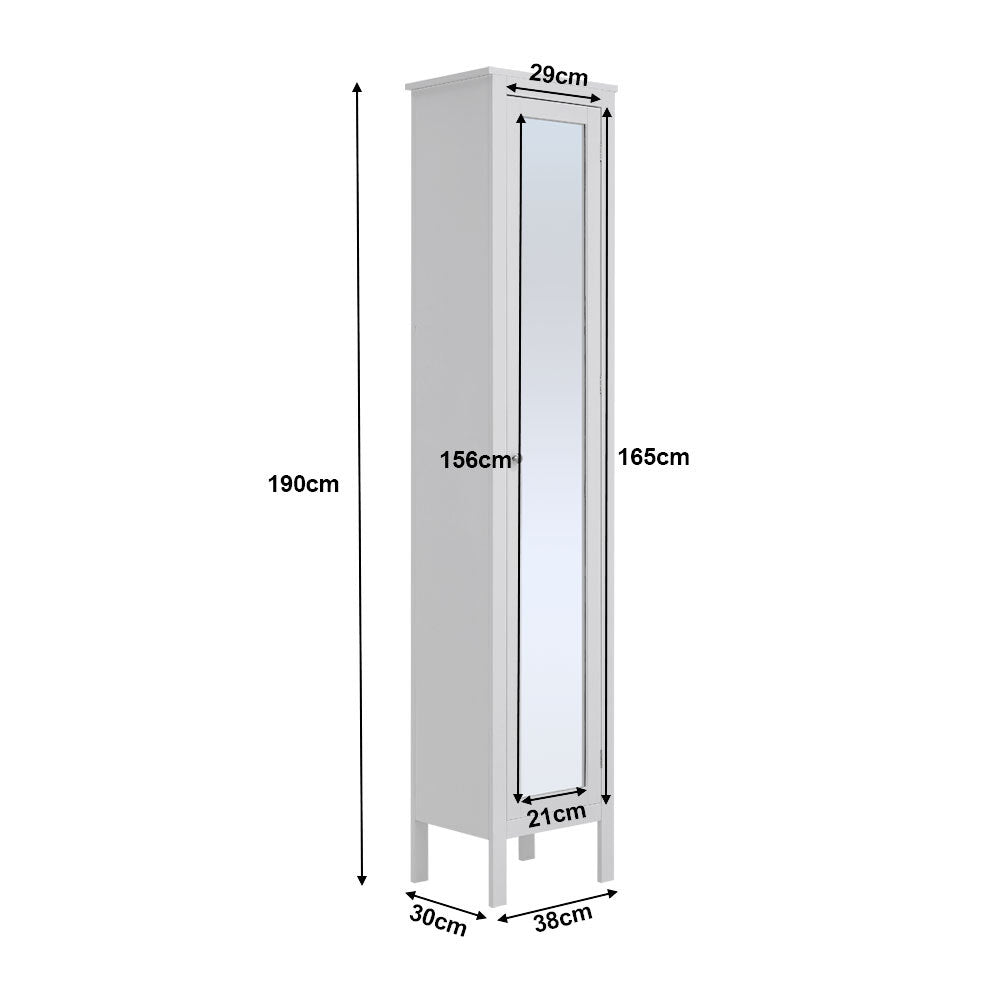 Slim White Tall Cabinet with Mirror Door