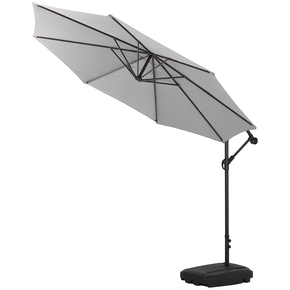 Garden 3M Light Grey Banana Parasol Cantilever Hanging Sun Shade Umbrella Shelter with Rectangle Base