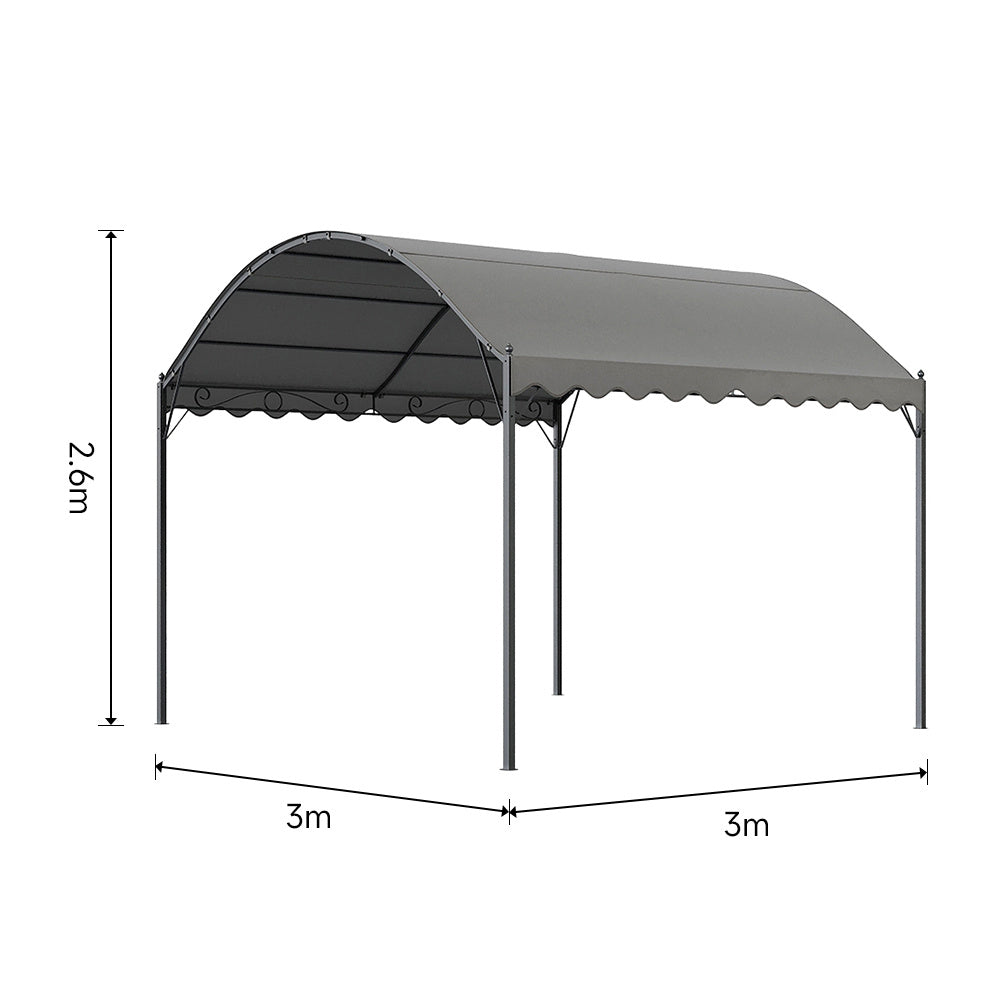 Outdoor Metal Arched Pergola with Shade,3x3x2.6m,Grey