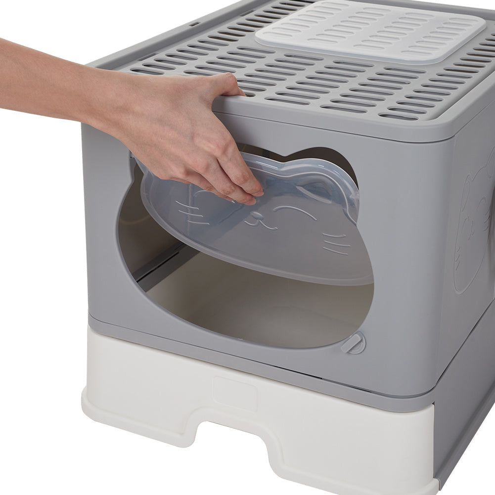 Hooded Odors Resistant Cat Litter Box, Grey