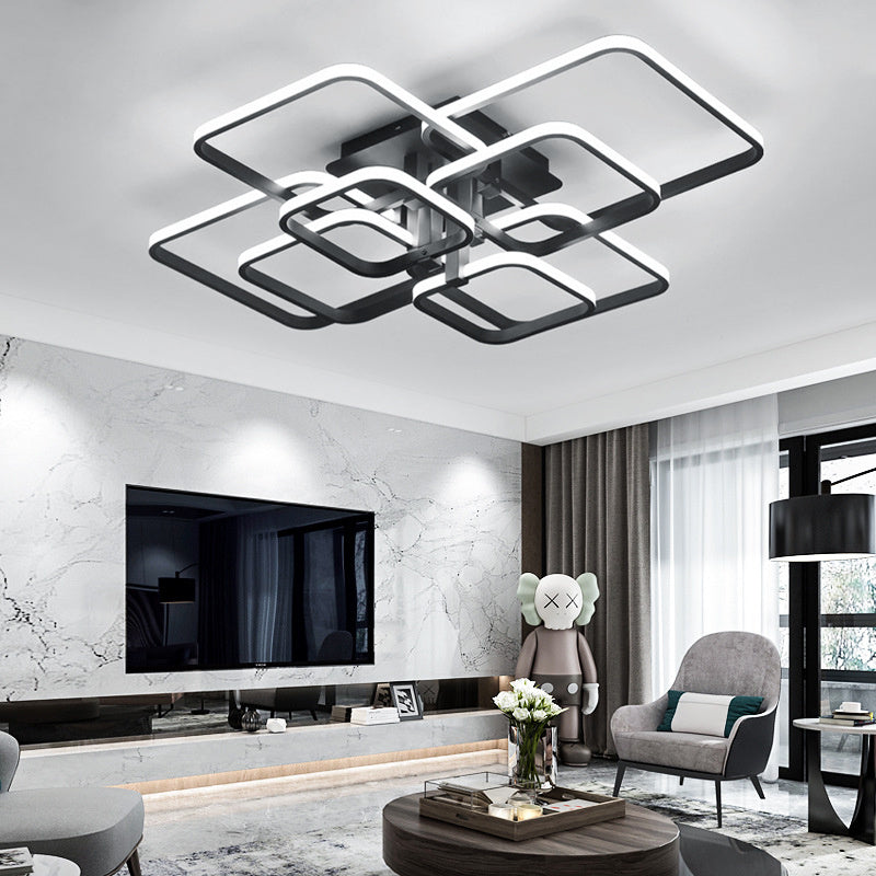 Modern Square LED Ceiling Lamp Chandelier Light, Black Frame-8 Head Cool White