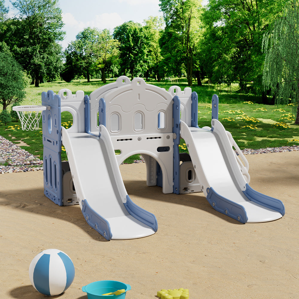 Blue Toddler Indoor Outdoor Toddler Two Slides Playset