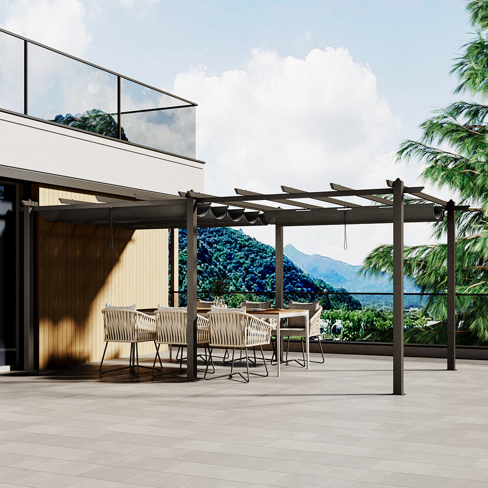 6x3M Black Outdoor Aluminum Patio Pergola with Charcoal Grey Canopy