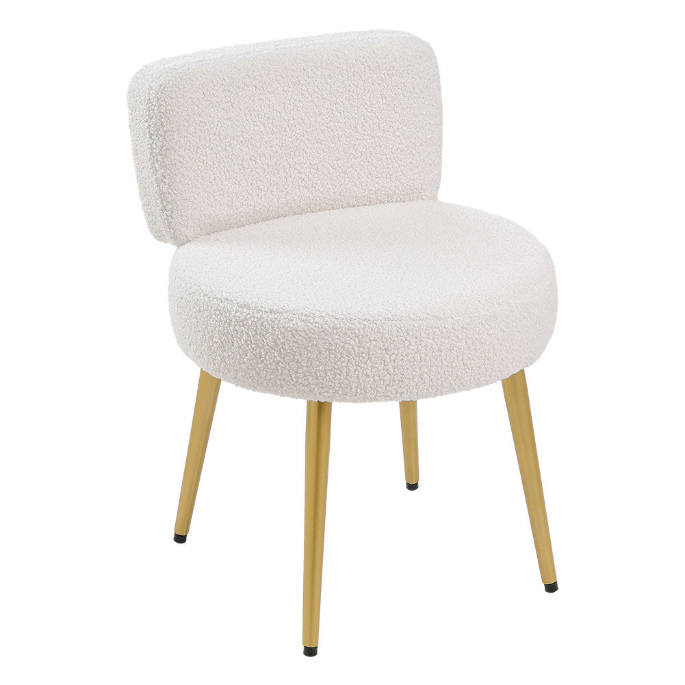 Cream Teddy Fur Vanity Stool Champagne with Gold Legs