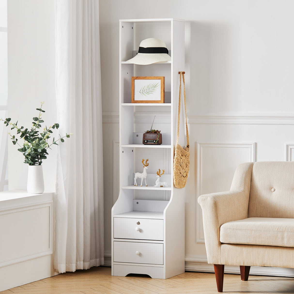 5 Layer Extra Tall Nightstand with 2 Storage Drawers