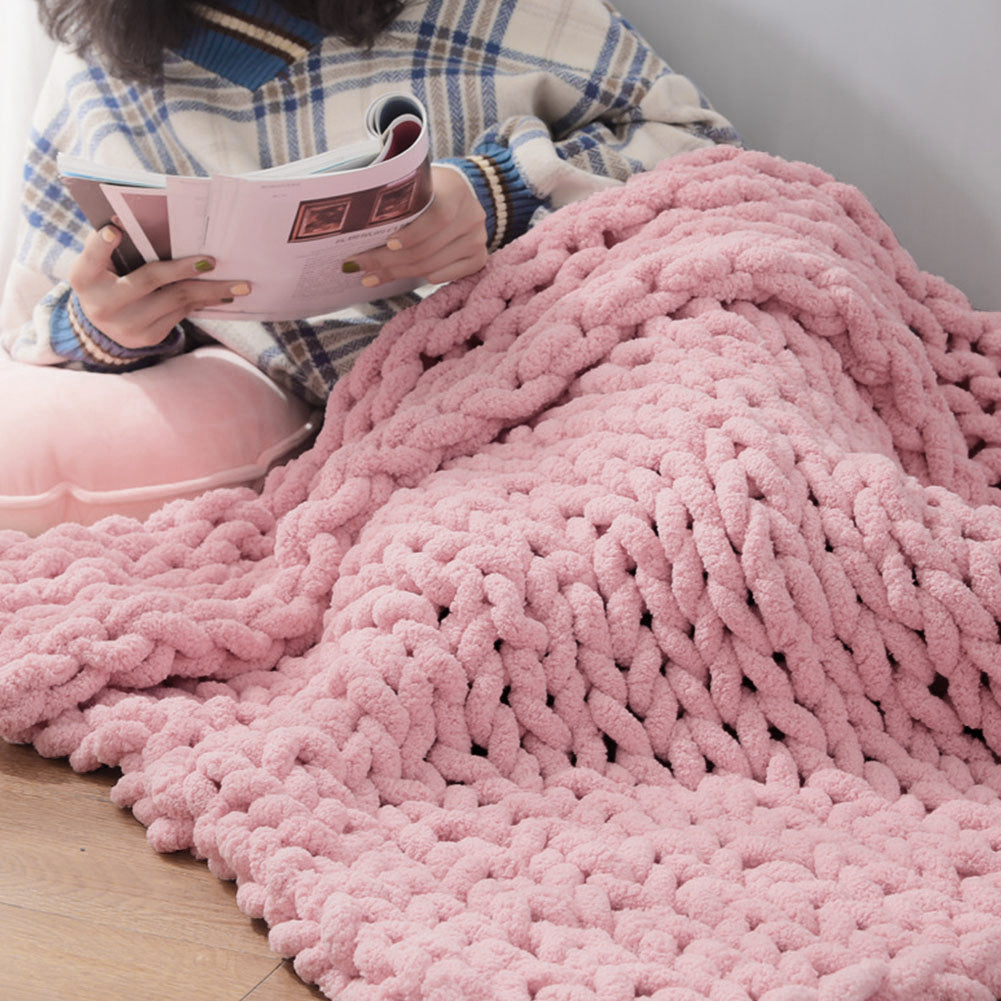 120x150CM Hand Woven Chenille Blanket for Couch and Bed,Pink
