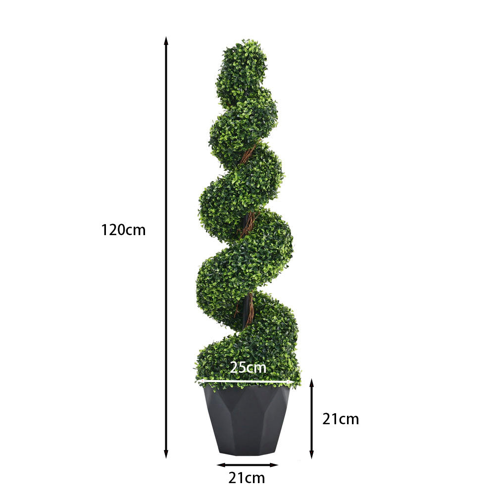 2 Pack Artificial Topiary Spiral Boxwood Tree Fake Plant