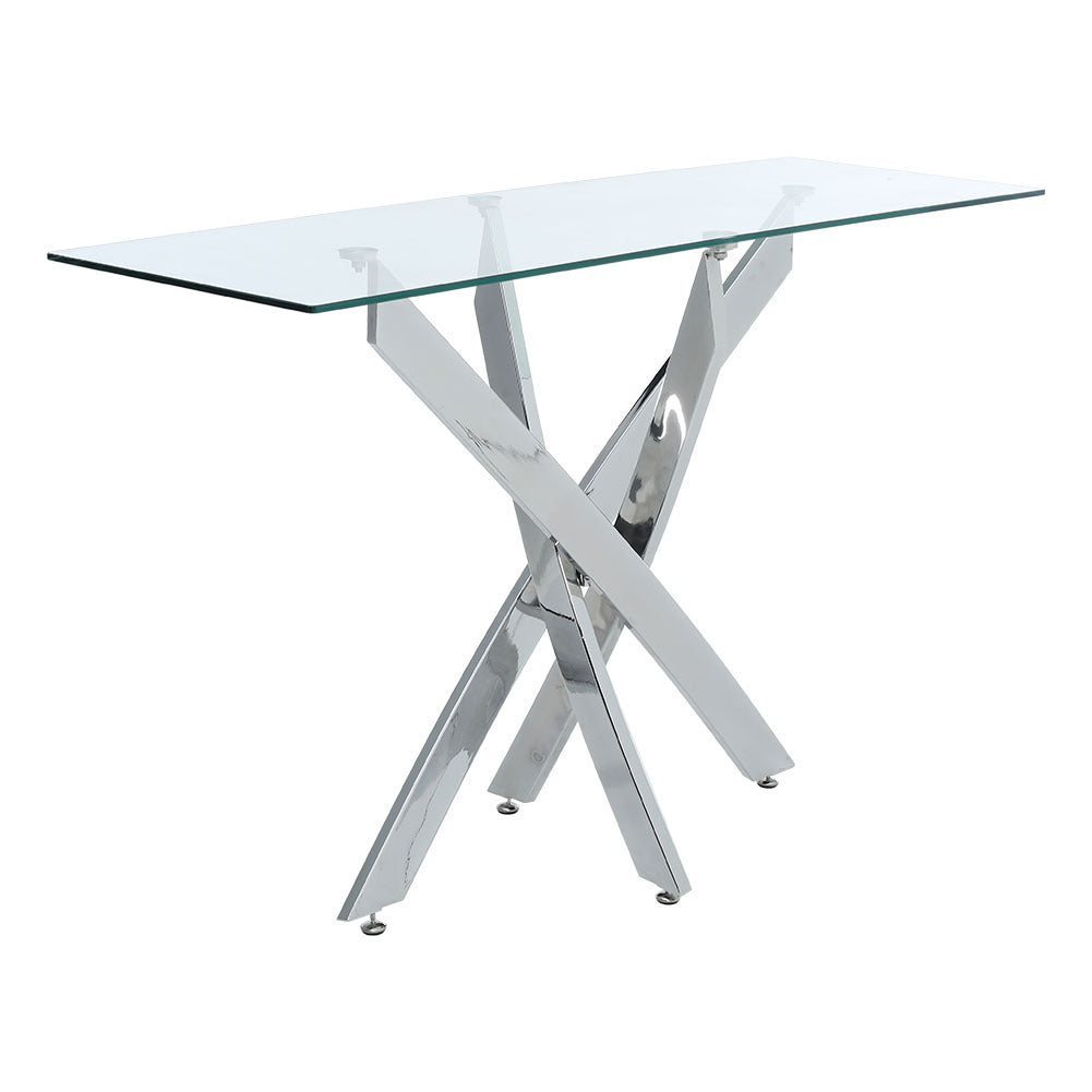120x40CM Rectangle Tempered Glass Top Side Table with Chrome Legs
