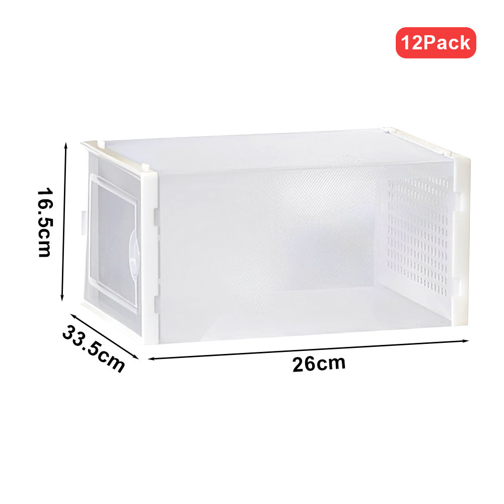 White 33.5cm 12pcs Clear Plastic Shoe Storage Boxes