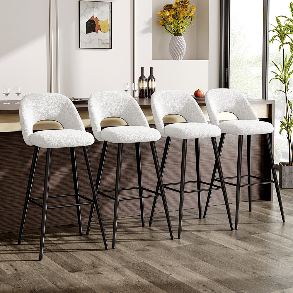 2Pcs Teddy Bear Fur Upholstered Breakfast Bar Stools with Backrest