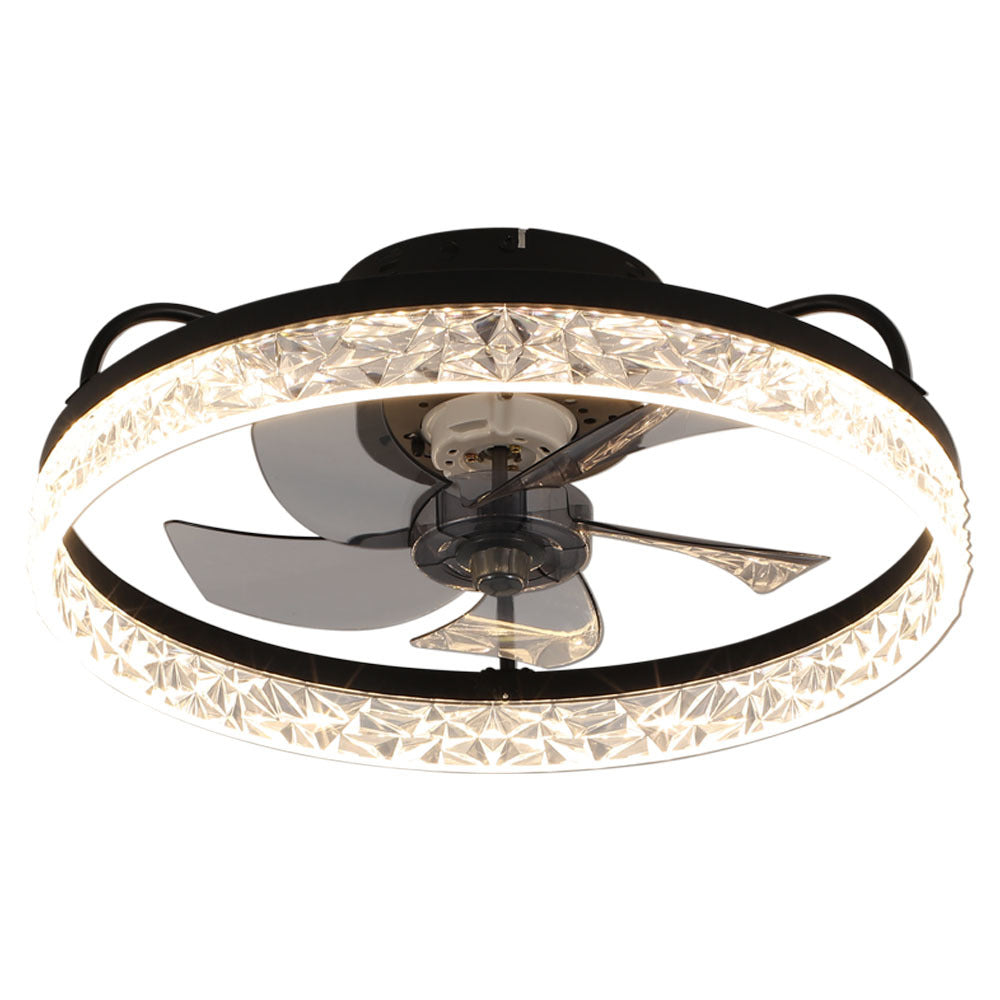 Black Modern Round Crystal Ceiling Fan with Light