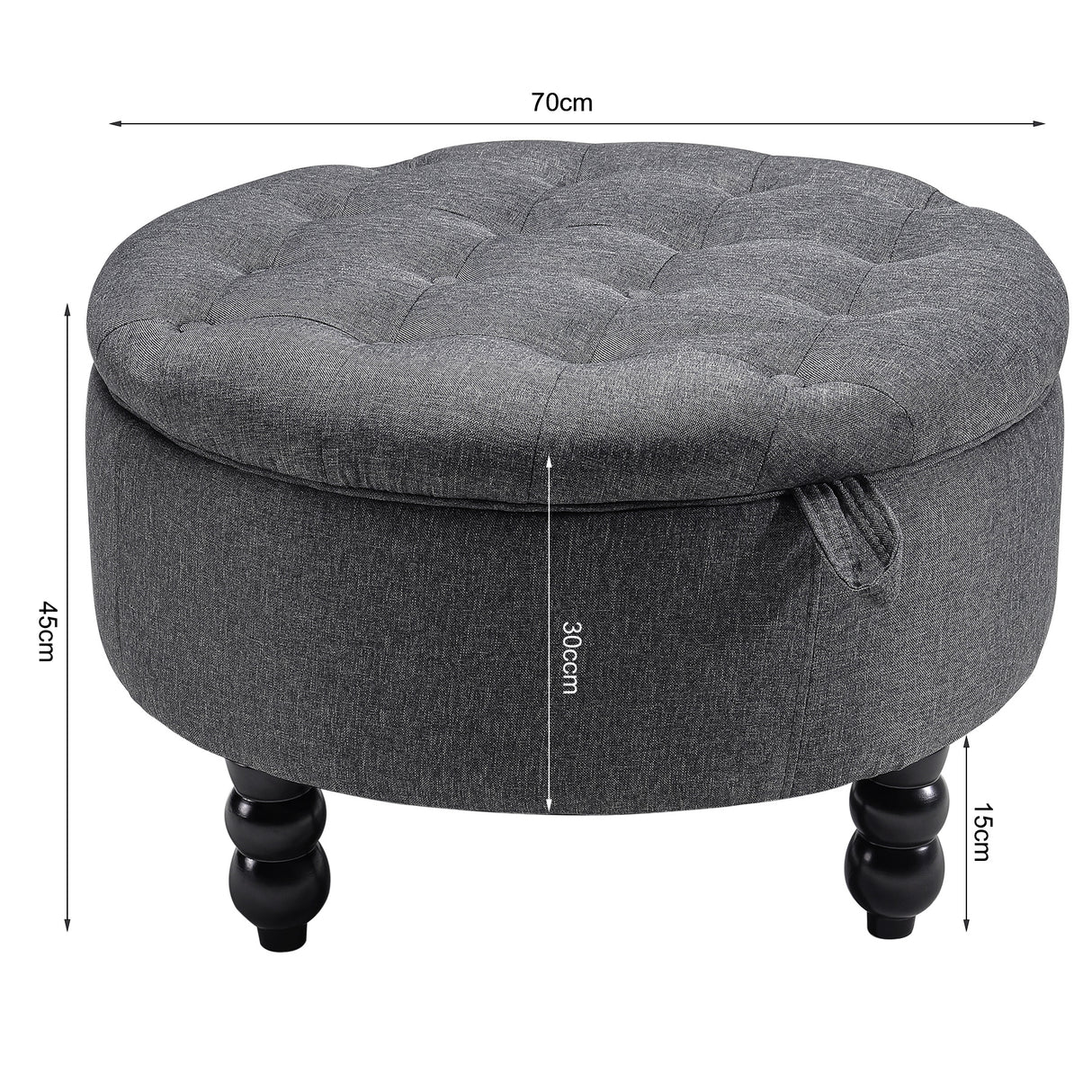 Linen Buttoned Ottoman Storage Footstool , Grey