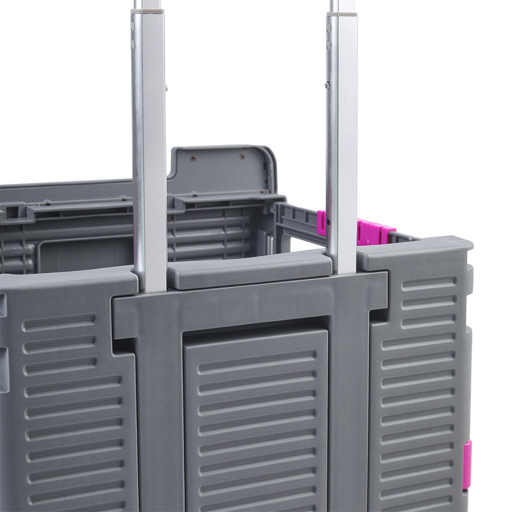 Grey 55L Collapsible Rolling Utility Crate with Magnetic Lid and Adjustable Handle
