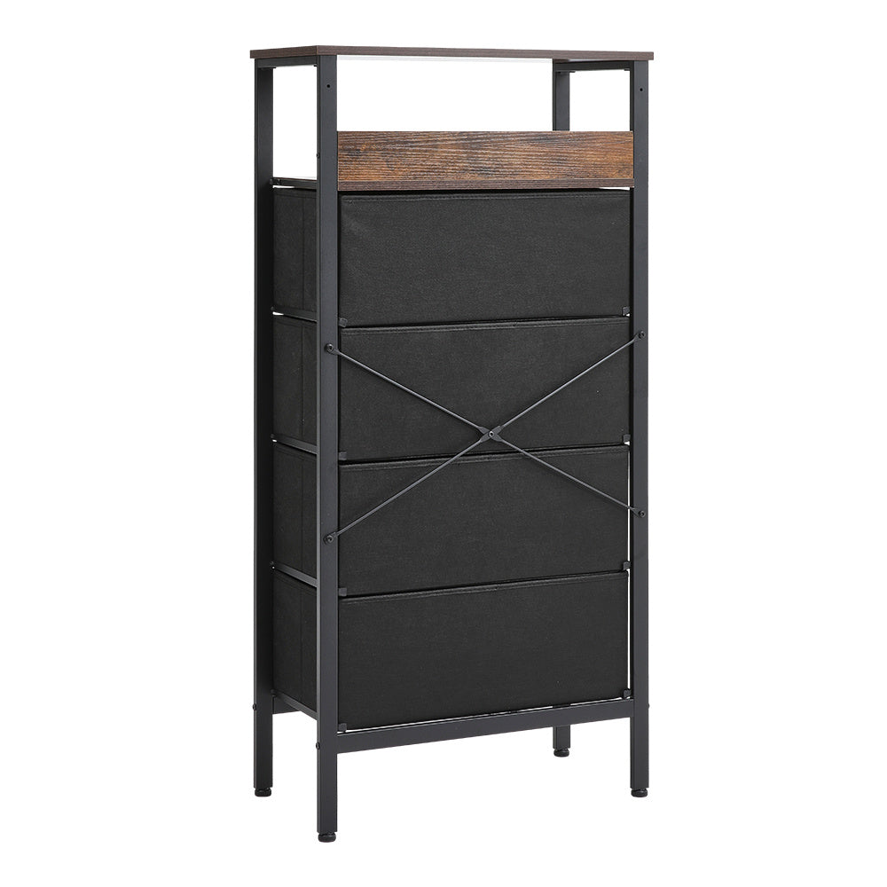 4 Drawer Rustic Rattan Storage Cabinet with Shelf