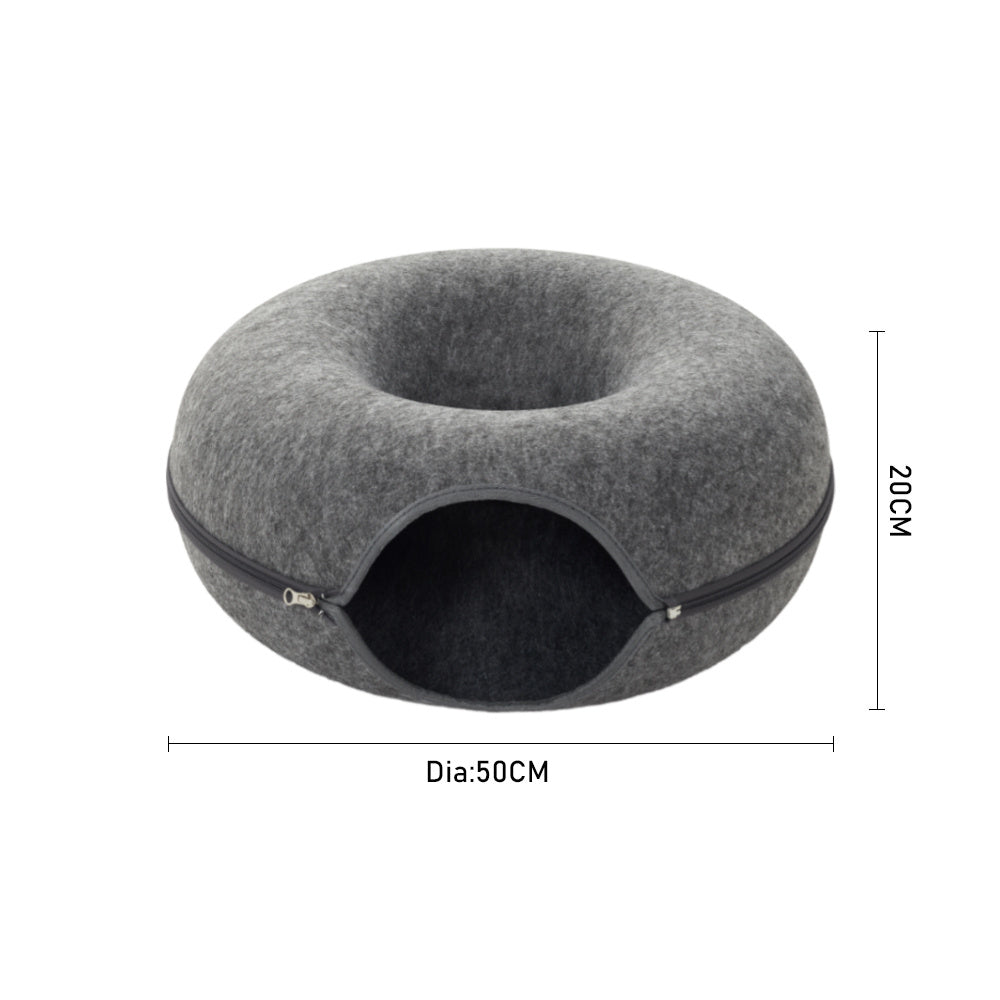50cm Round Felt Cat Tunnel Bed 3-in-1 Donut Play Tunnel Hideaway