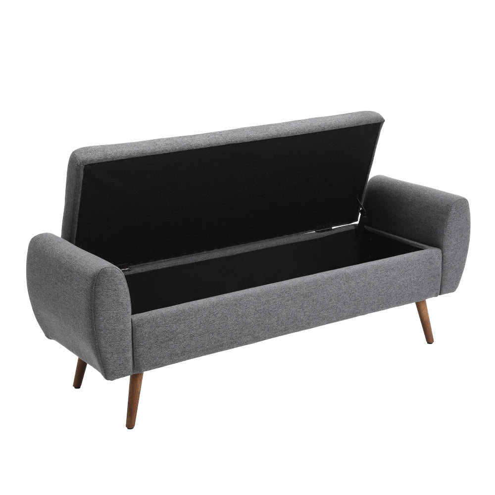 Linen Upholstered Storage Bench with Hidden Storage and Cushioned Seat