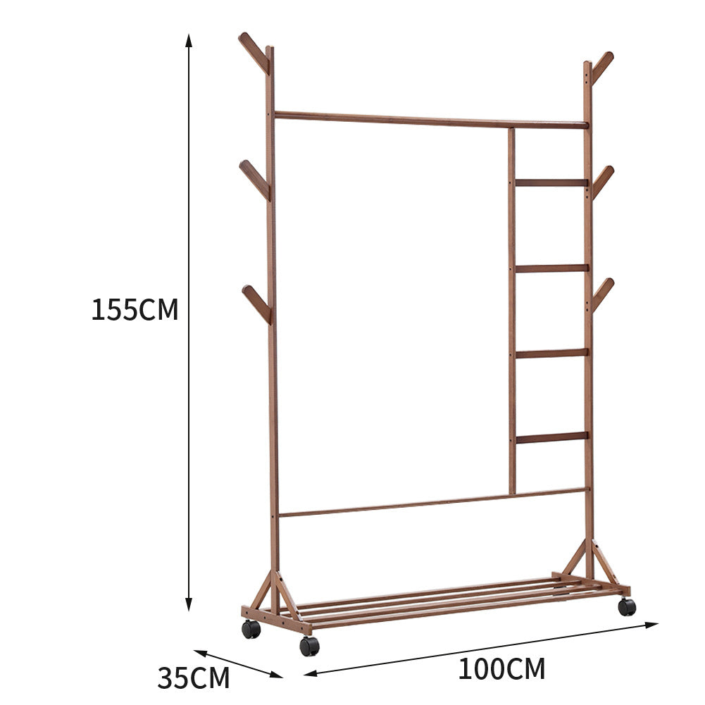 Brown Bamboo Clothes Rack Storage Organizer Shelves
