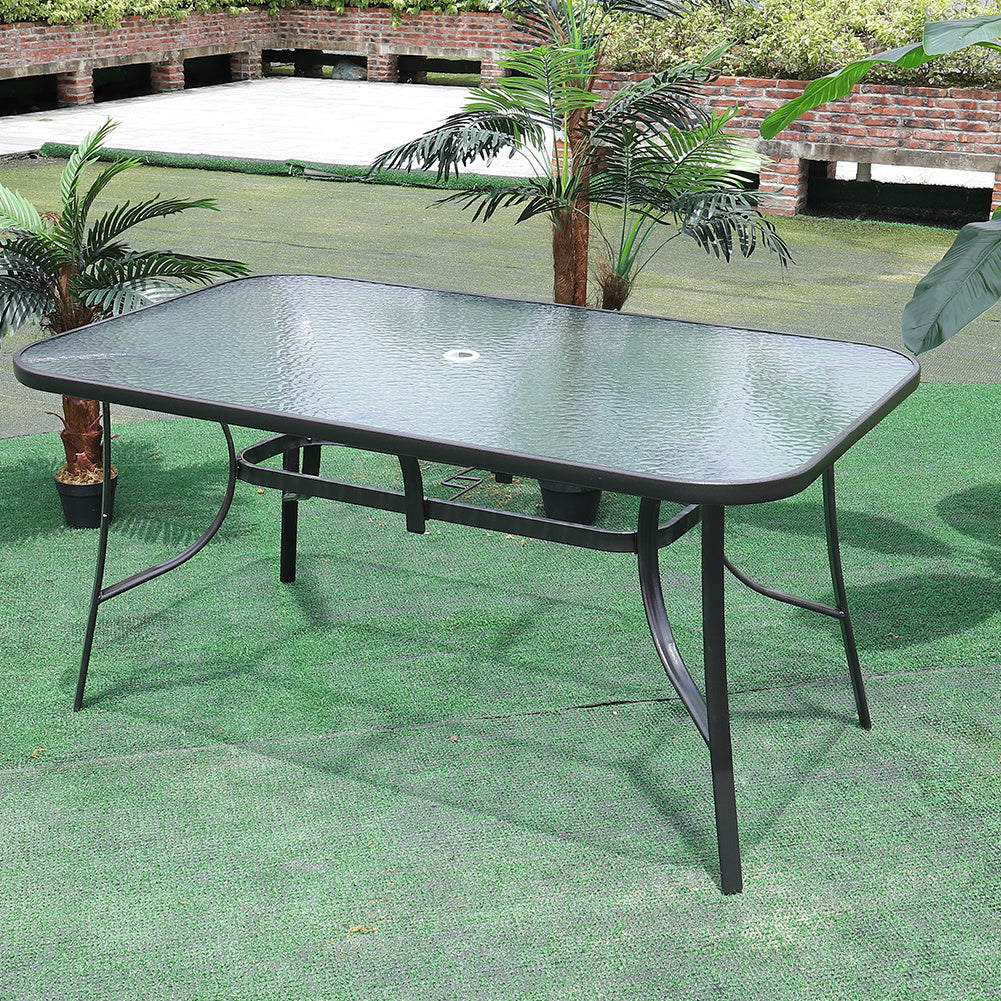 Garden Ripple Glass Rectangle Table With Umbrella Hole Black 150x90CM