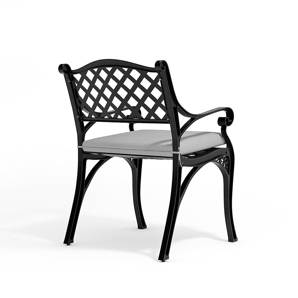 Outdoor 2PCS Black Cast Aluminium Garden Dining Chairs With Cushion