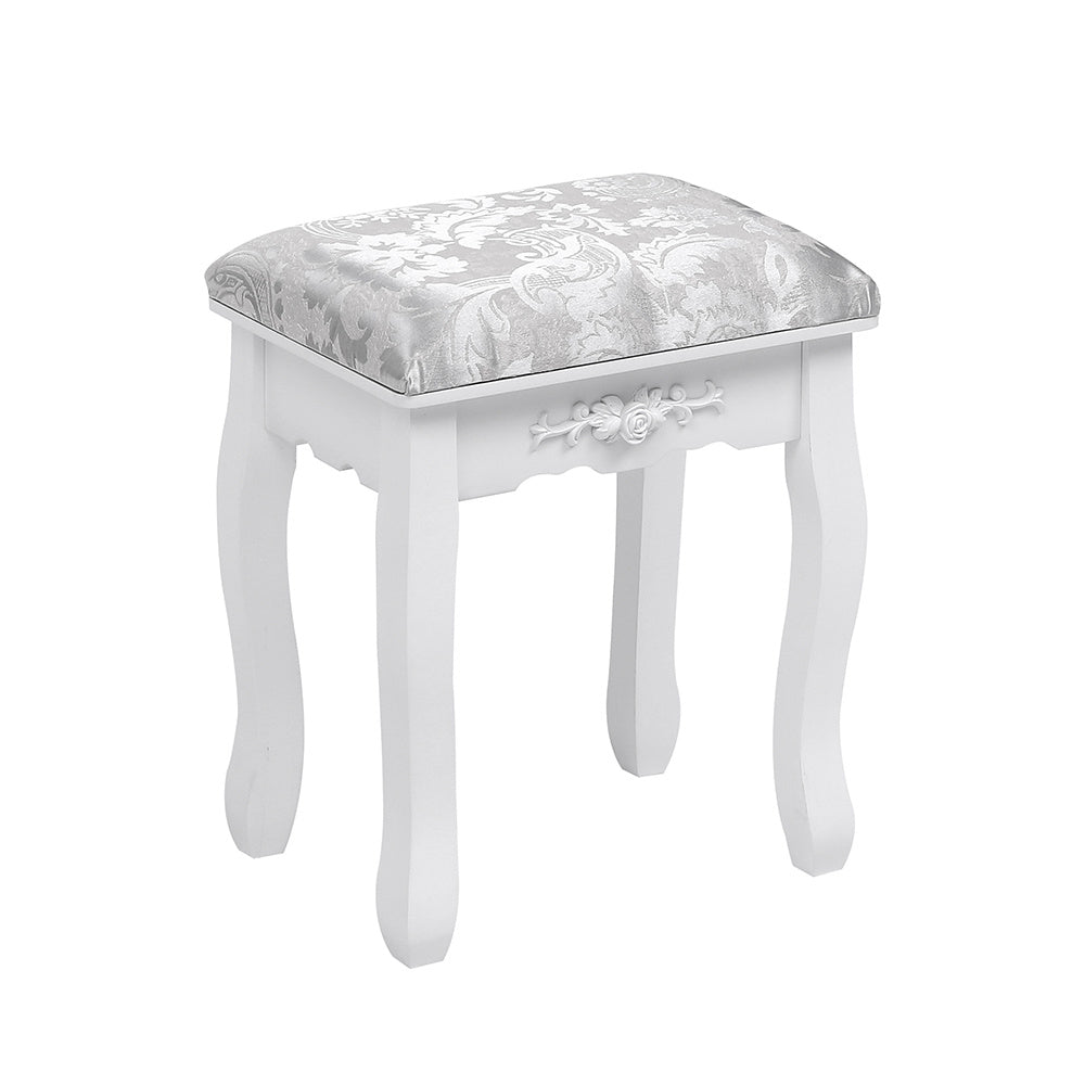 Modern White Makeup Vanity Table with Adjustable Mirror Stool and Drawers