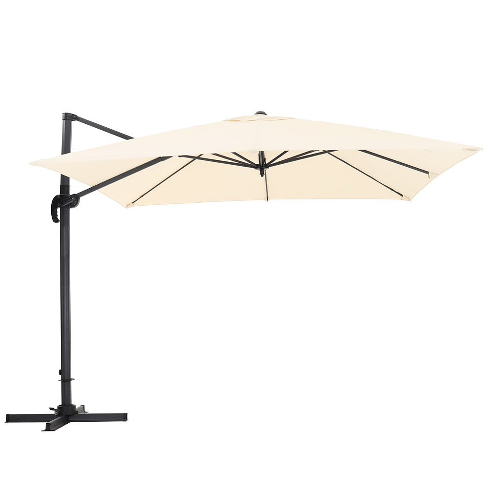 3M Large Garden Roma Tilting Aluminium Cantilever Parasol With Fan-shaped Base, Beige