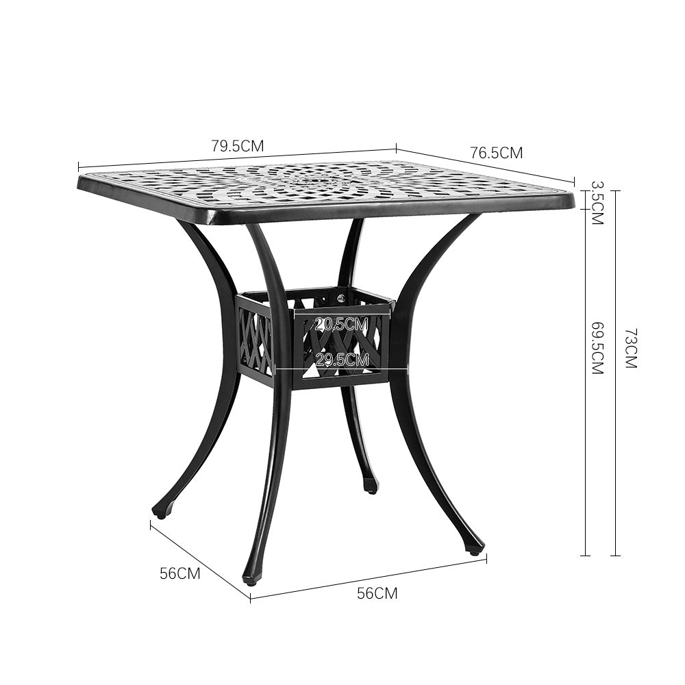 Black Cast Aluminum Square Outdoor Dining Table