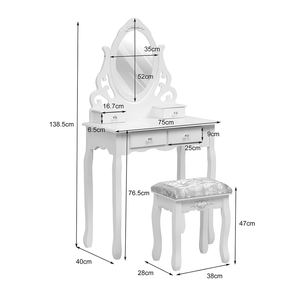 Modern White Makeup Vanity Table with Adjustable Mirror Stool and Drawers