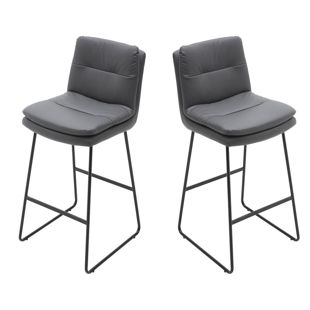 2Pcs Modern Faux Leather Breakfast Bar Stools,Grey