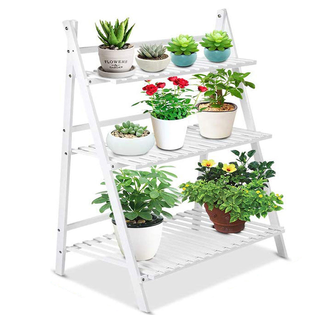 3 Tier Ladder Foldable Plant Pot Stand, White