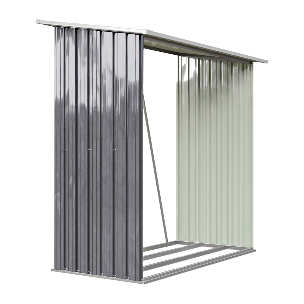 Garden Outdoor Grey Metal Firewood Log Storage Shed
