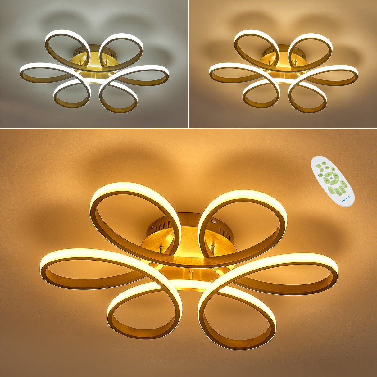 Modern Petal LED Ceiling Light, Gold 74CM Dimmable