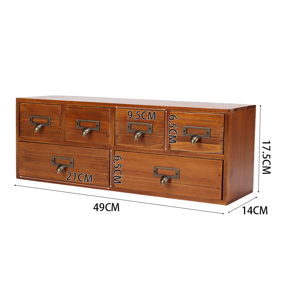 Desktop Retro Wood 6 Drawer Storage Organizer