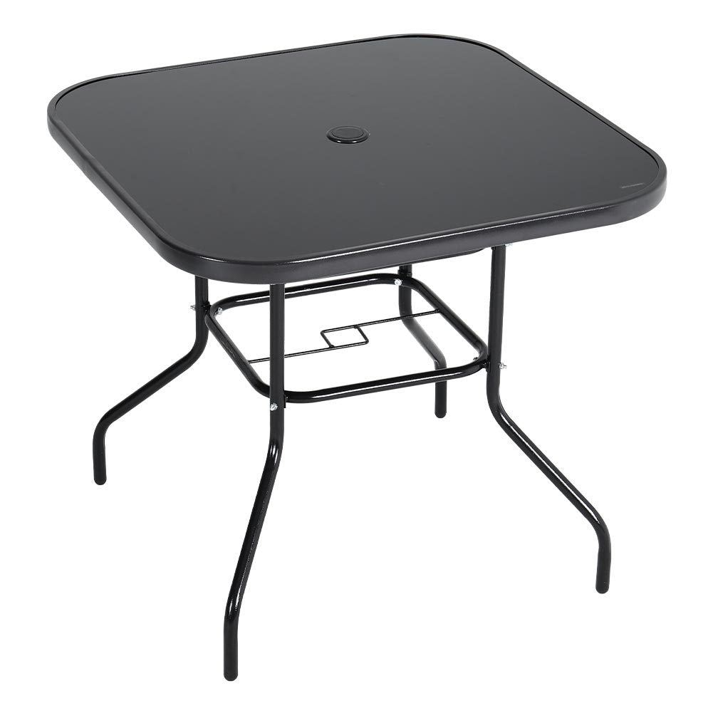 Set of 3 Garden Patio Glass Umbrella Square Table and Stackable Chairs Set