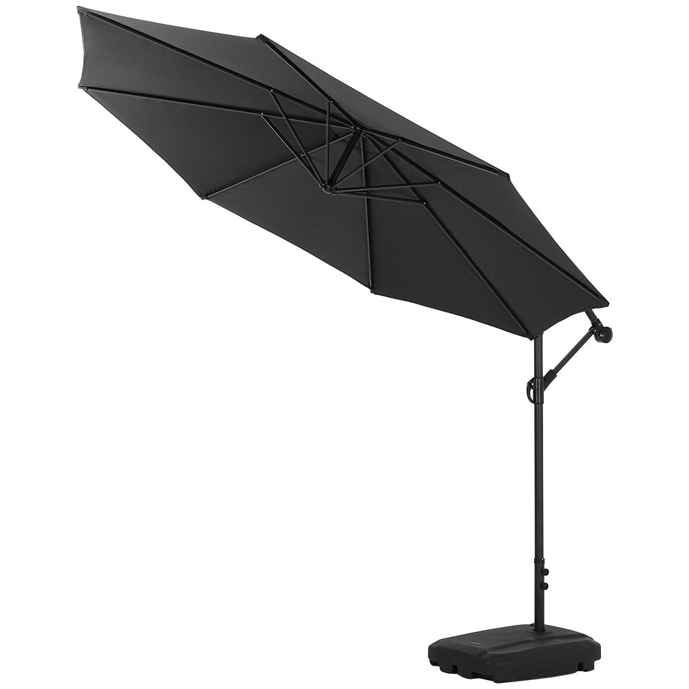 Garden 3M Black Banana Parasol Cantilever Hanging Sun Shade Umbrella Shelter with Rectangle Base